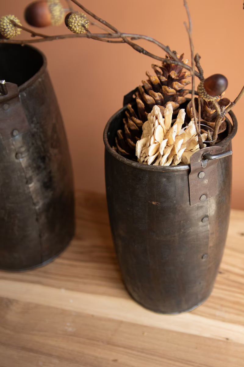 Hammered Recycled Iron Bucket with Handles