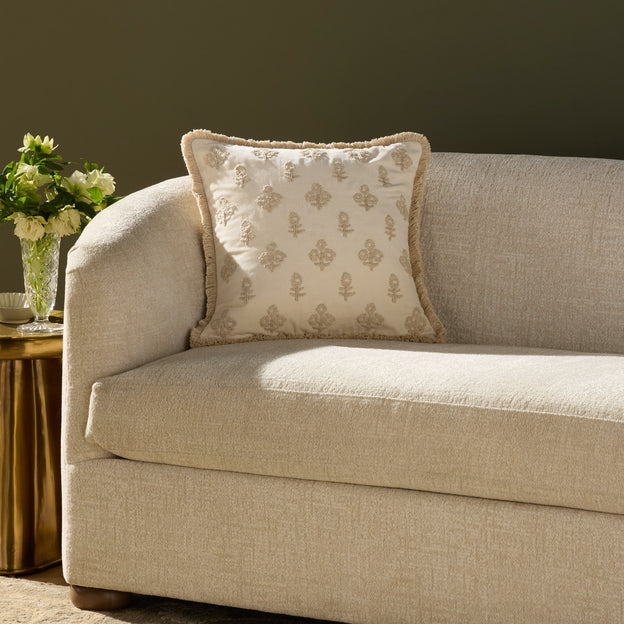 Darla Ivory Floral Fringe Pillow by Loloi
