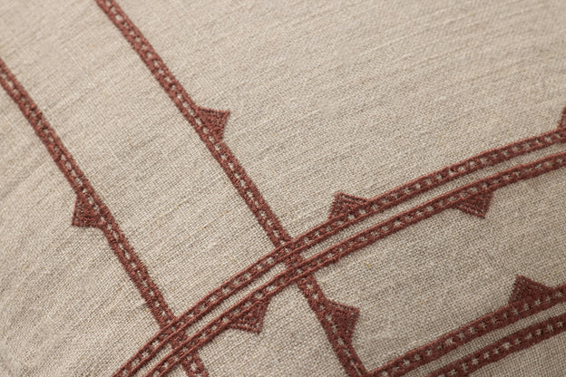 Linen Beige Rust Lumbar Pillow with Tassels