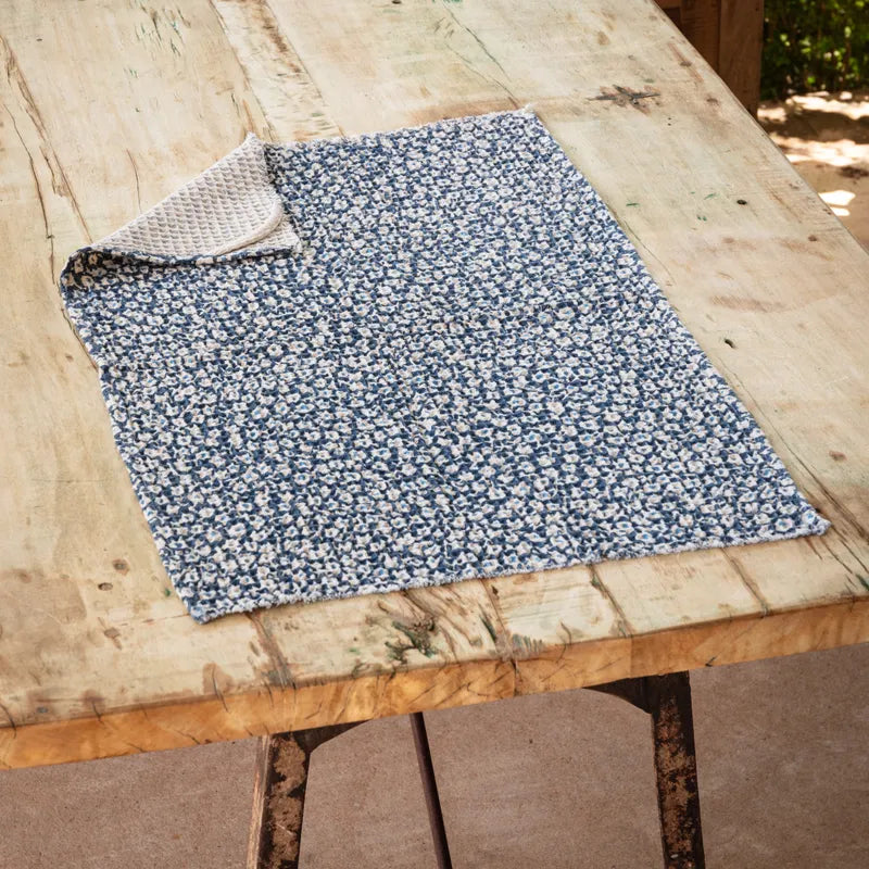 Blue Floral Print Dishtowel