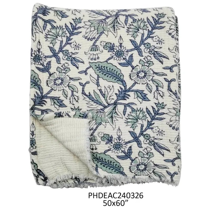 Cornflower Botanical Print Cotton Throw Blanket