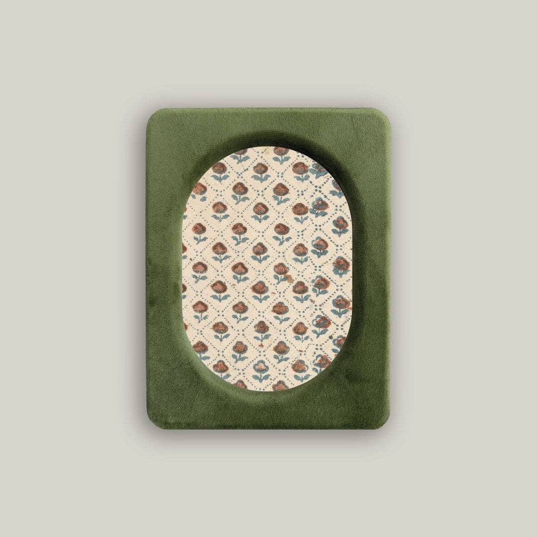 Mossy Green Velvet Glass Photo Frame with Floral Print