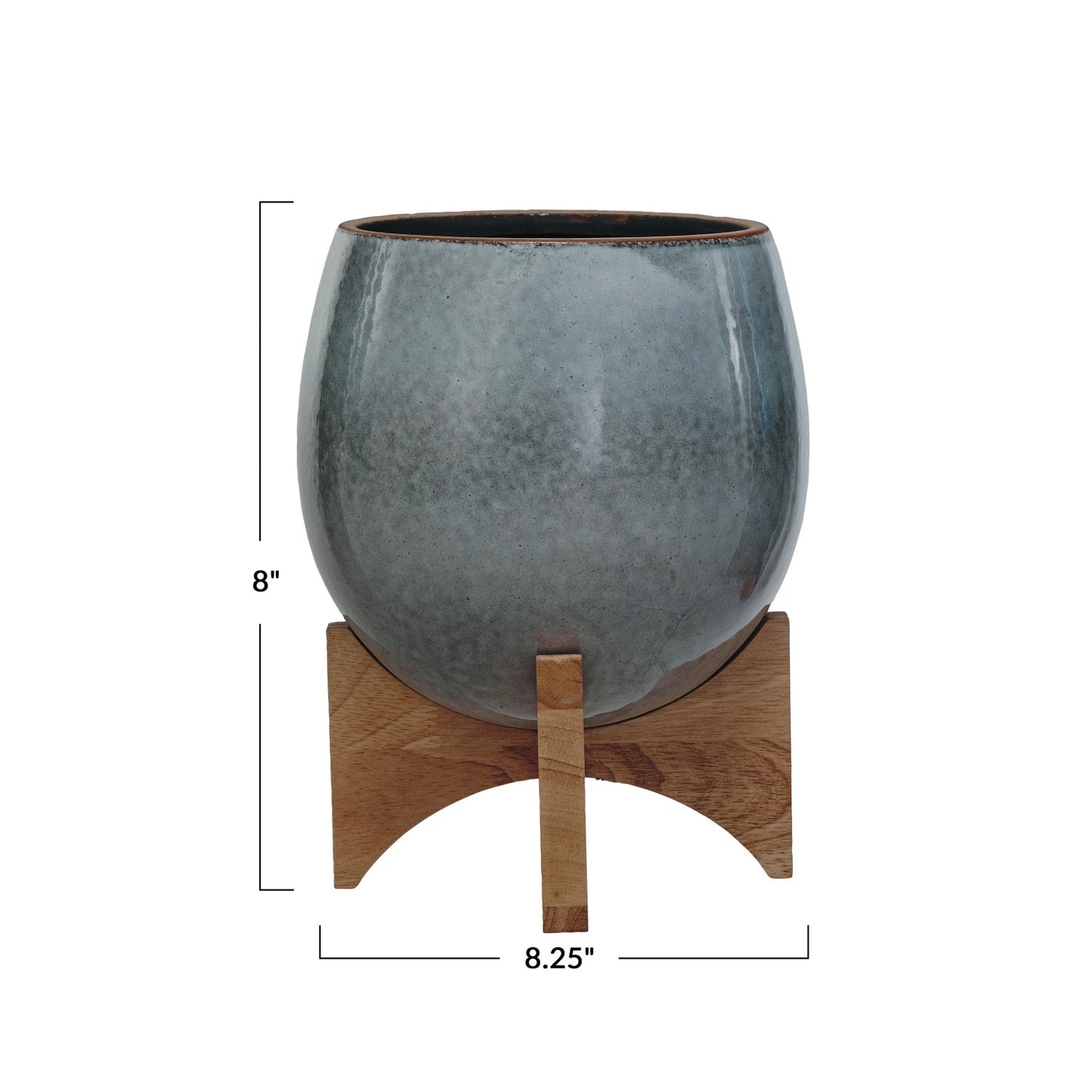 Stoneware Planter w/ Wood Stand