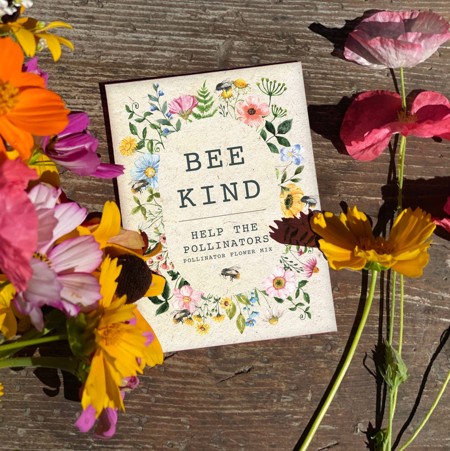Bee Kind Help Pollinators Kraft Bee- Flower Mix Seed Packets