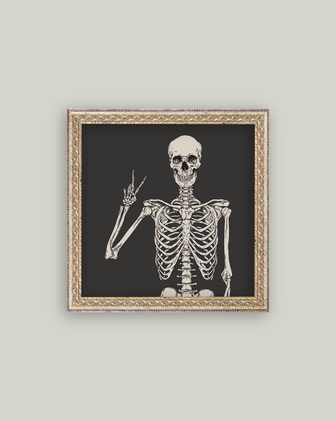 Halloween Skeleton Framed Antique Art