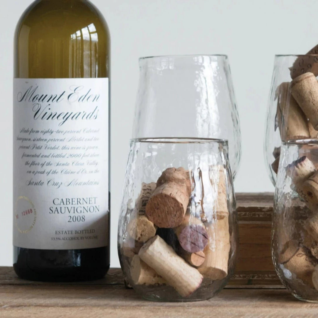 Hammered Glass Stemless Wine Glass