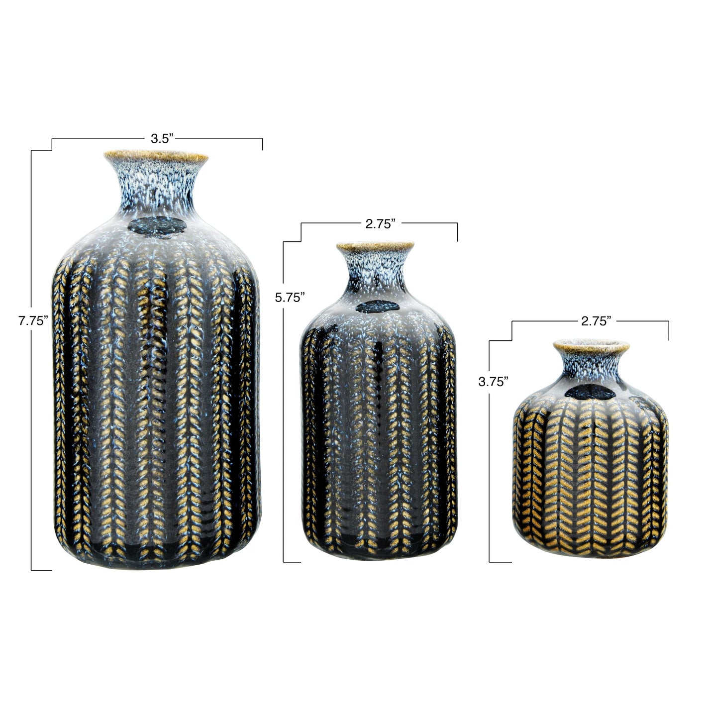 Embossed Stoneware Vases with Glaze