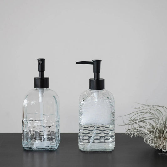 Embossed Glass Soap Dispenser w/ Pump