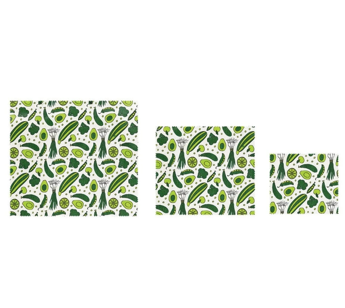 Set of 3 Square Reusable Fabric Beeswax Food Covers with Prints