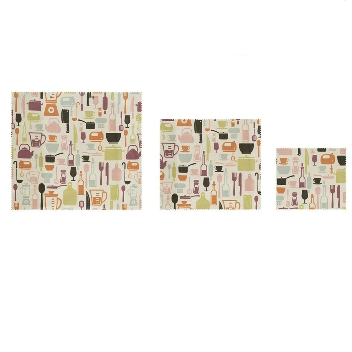Set of 3 Square Reusable Fabric Beeswax Food Covers with Prints