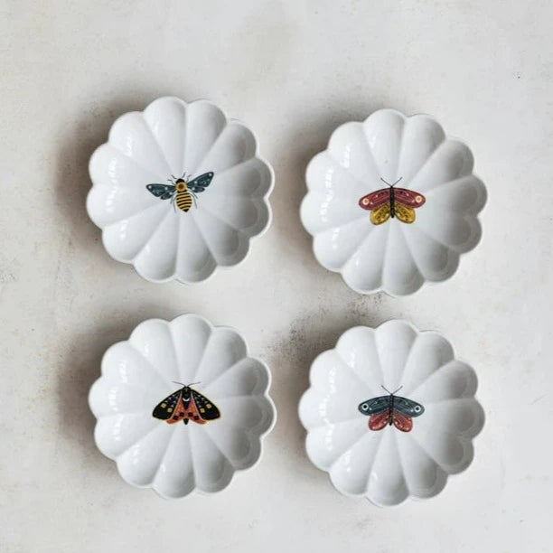 Stoneware Fluted Dish w/ Insect