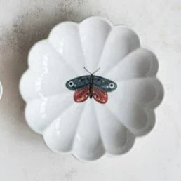 Stoneware Fluted Dish w/ Insect