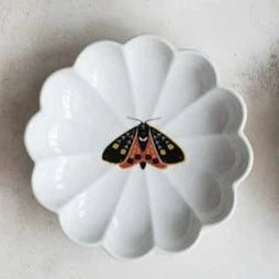 Stoneware Fluted Dish w/ Insect