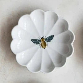Stoneware Fluted Dish w/ Insect
