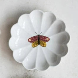 Stoneware Fluted Dish w/ Insect