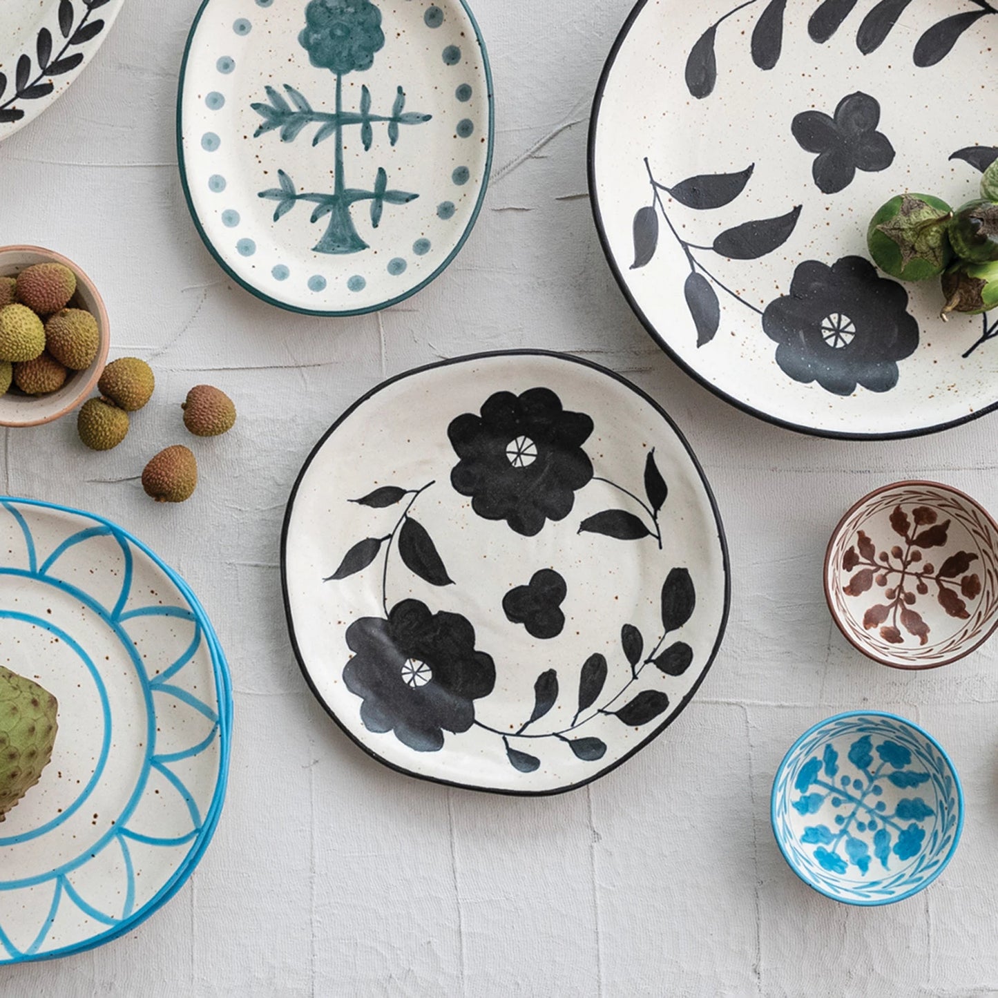 Hand-Painted Plate w/ Matte Black Floral Design