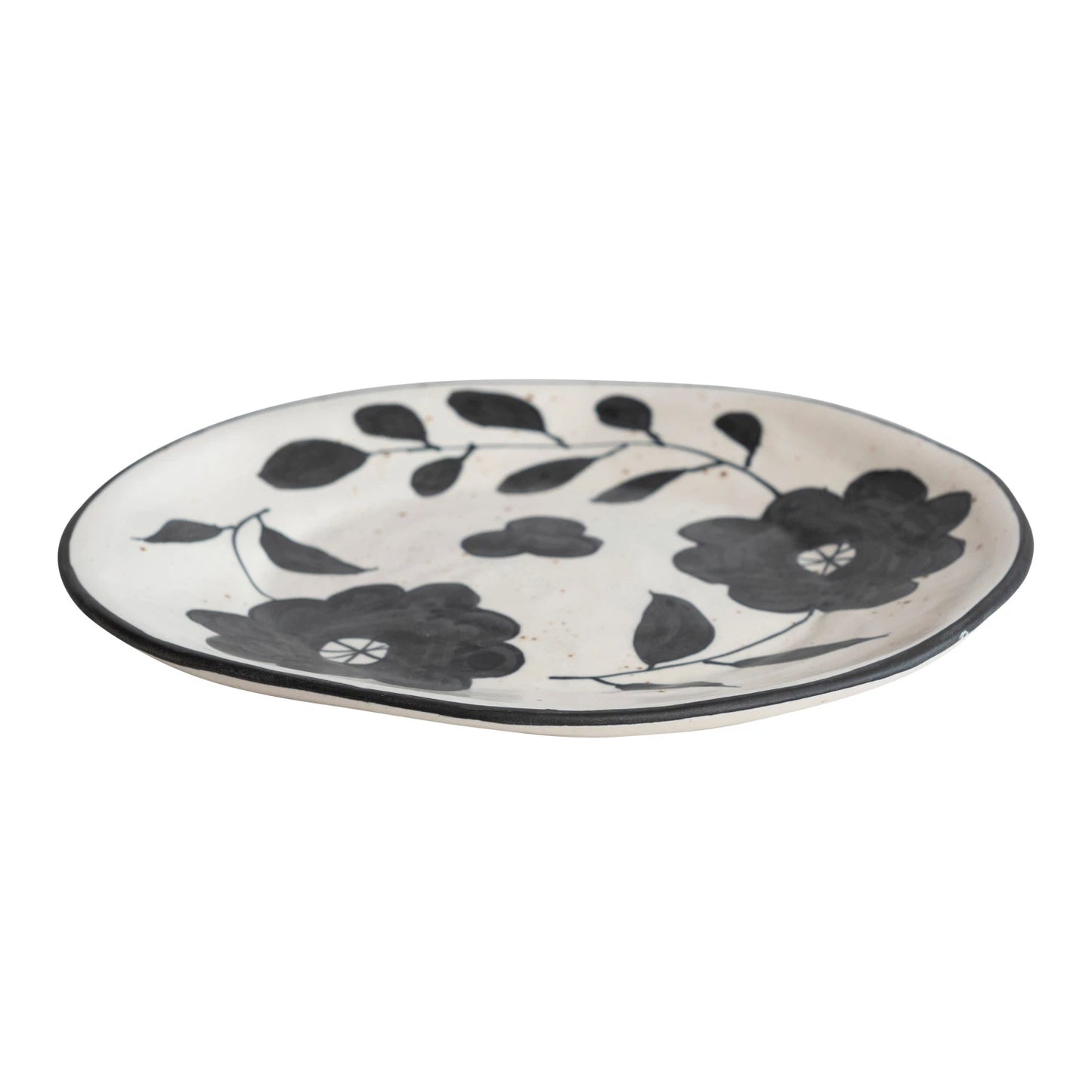Hand-Painted Plate w/ Matte Black Floral Design