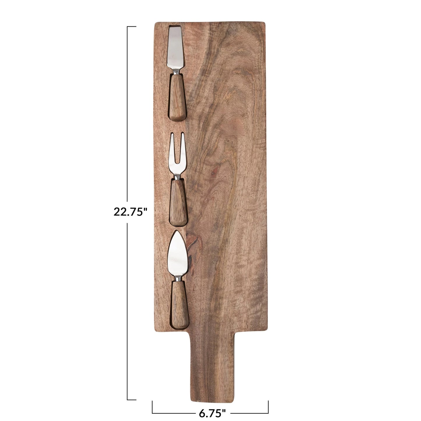 Mango Wood Cheese Cutting Board w/ Handle & Cheese Utensils