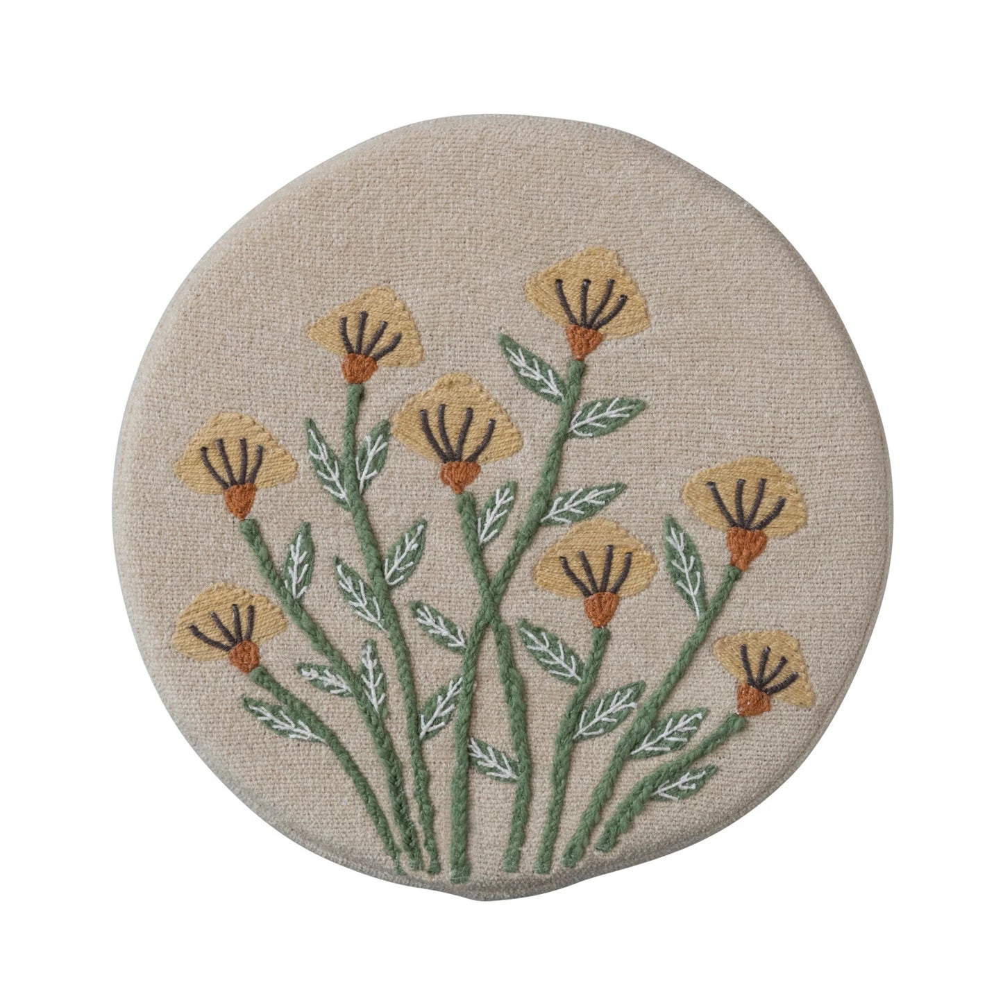 Upholstered Stool w/ Floral Embroidery