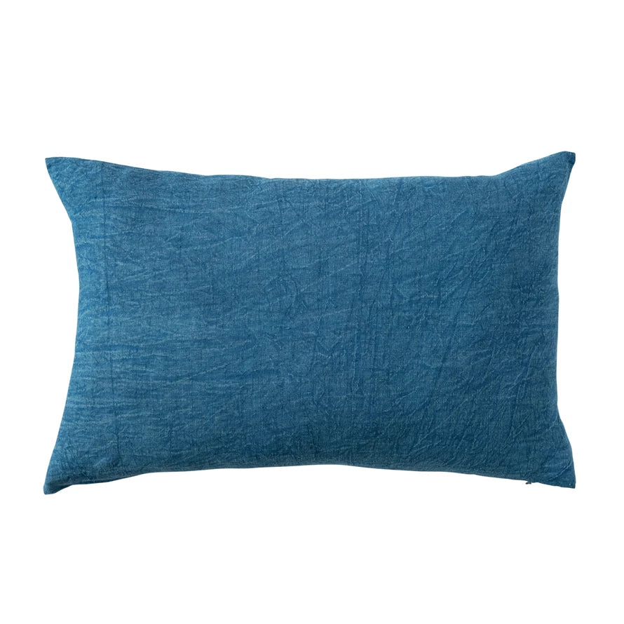 Stonewashed Linen Lumbar Pillow in Blue