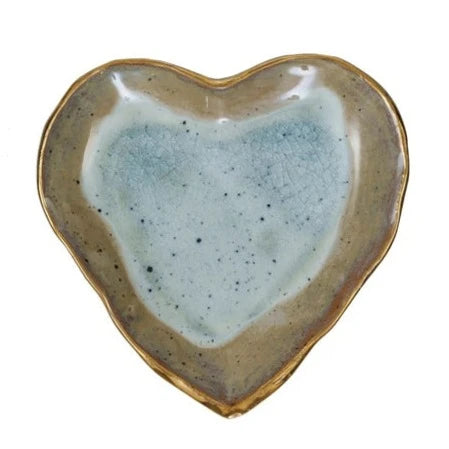 Stoneware Heart Dish with Gold Edge