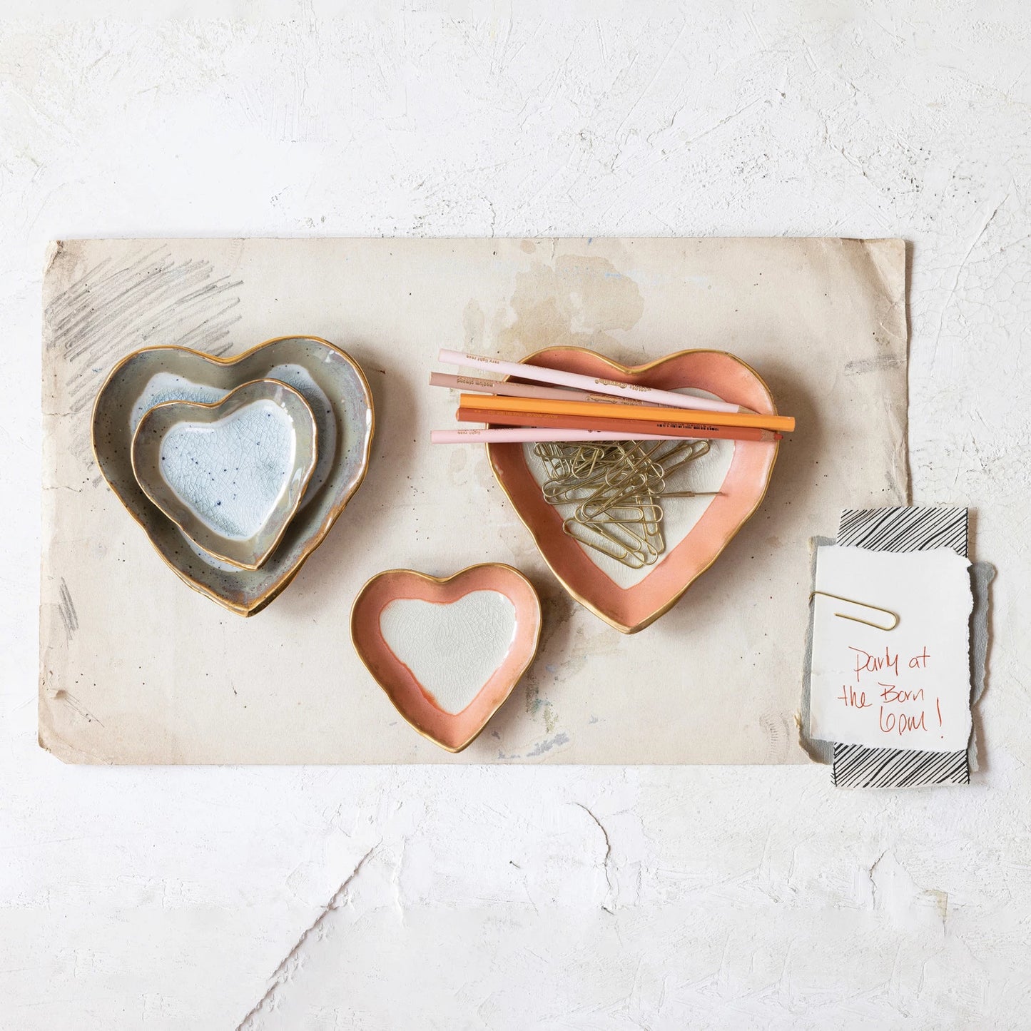 Stoneware Heart Dish with Gold Edge