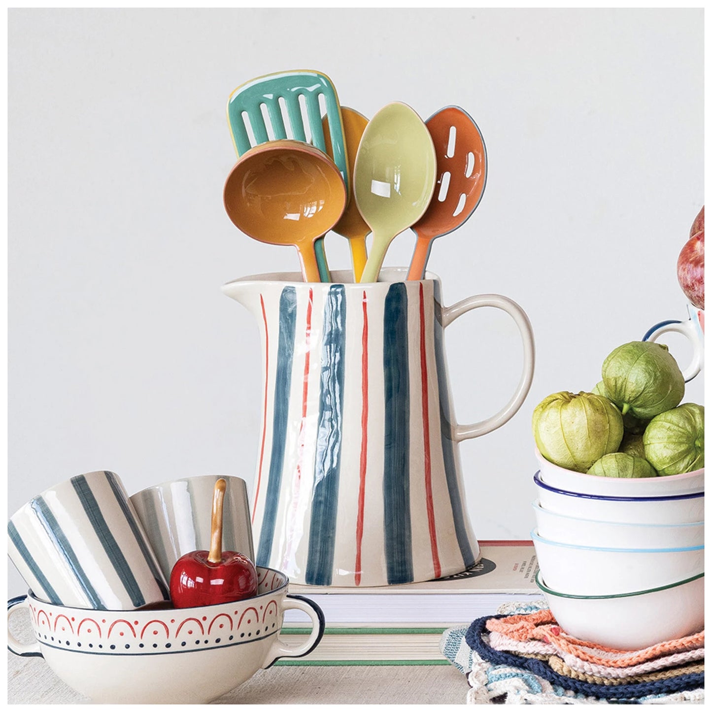 Striped Stoneware Pitcher