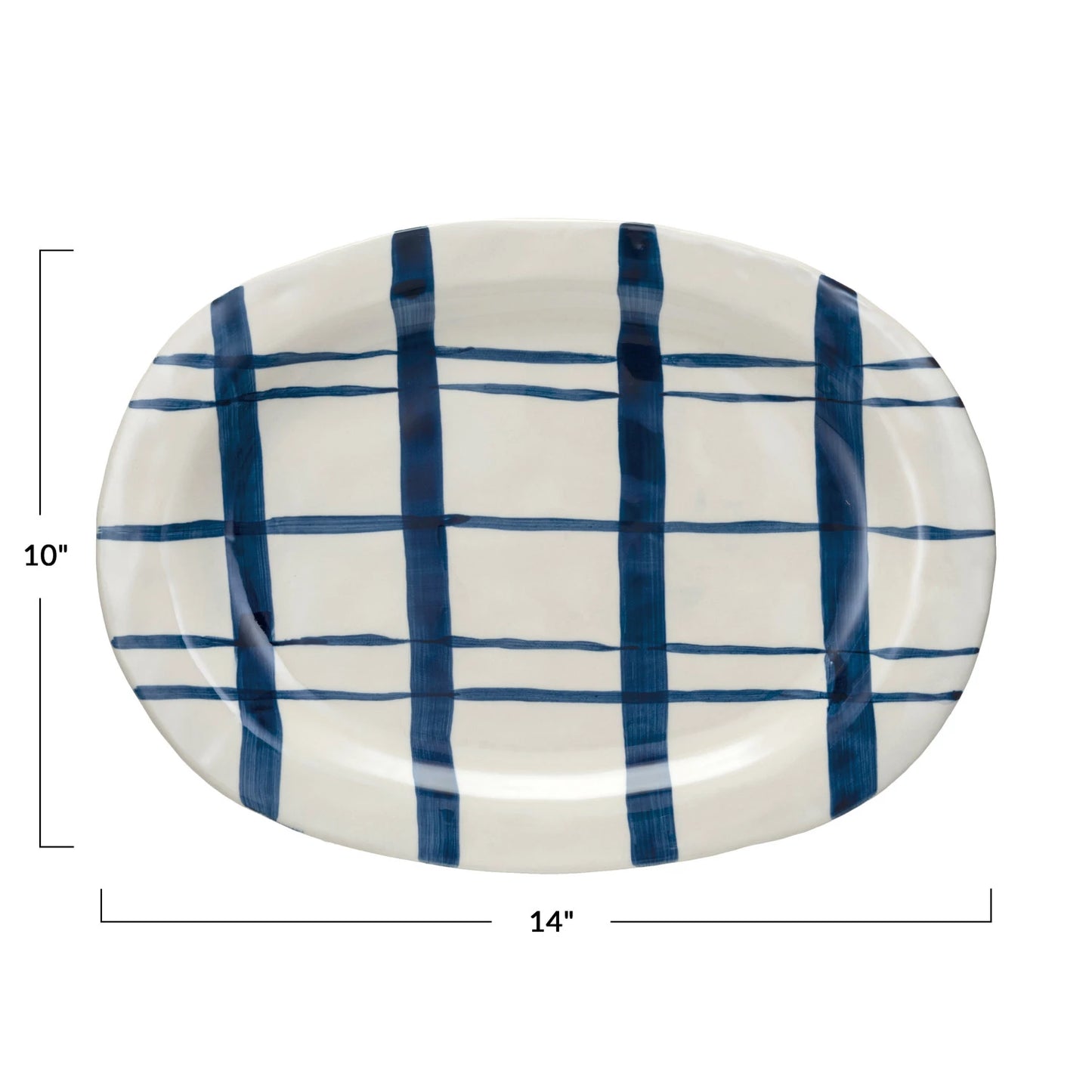 Navy Plaid Hand-Painted Stoneware Platter