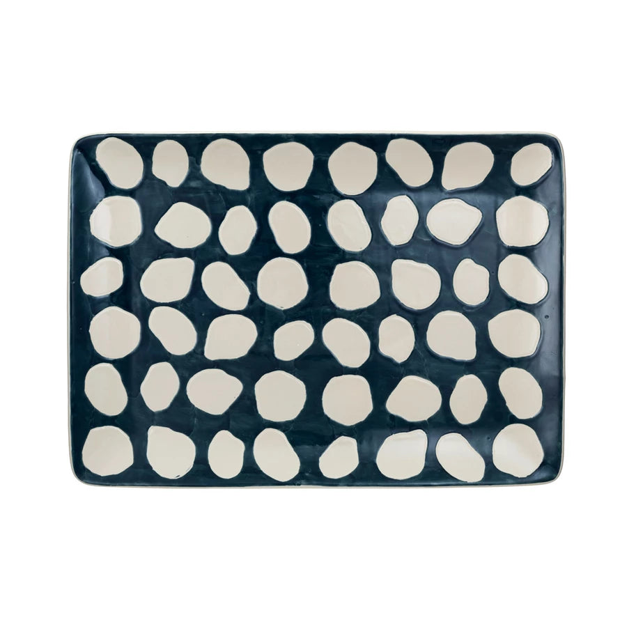 Hand-Painted Stoneware Platter w/ Dots