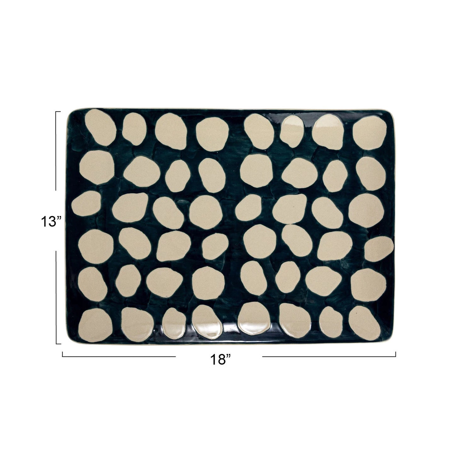 Hand-Painted Stoneware Platter, Blue with White Dots