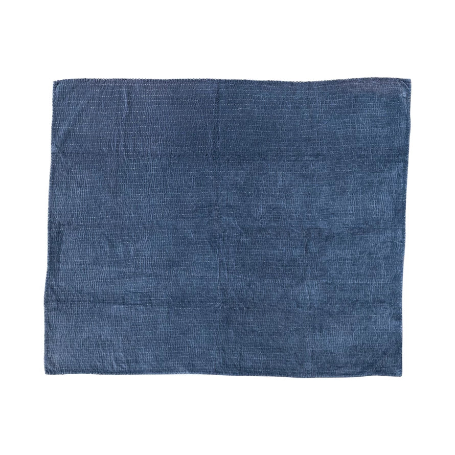 Cotton Velvet Throw Blanket with Kantha Stitch