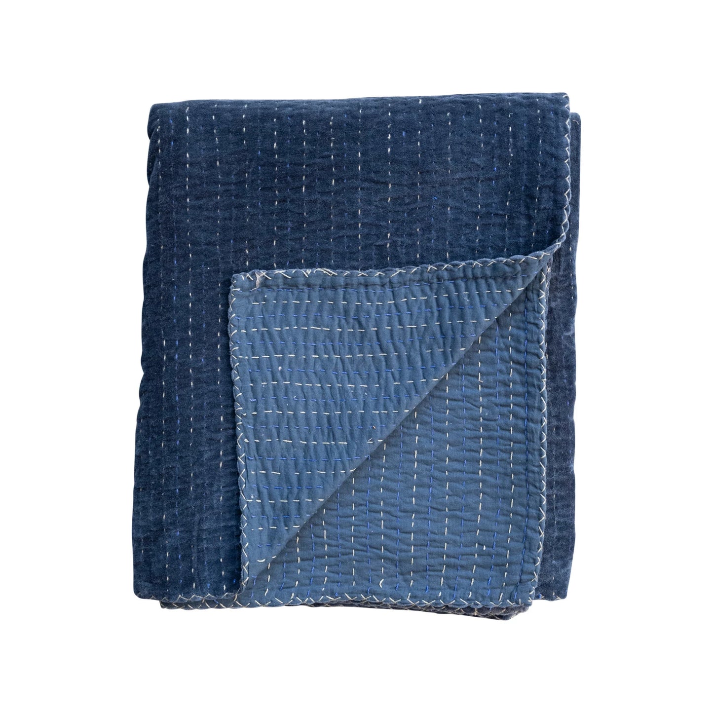 Cotton Velvet Throw Blanket with Kantha Stitch