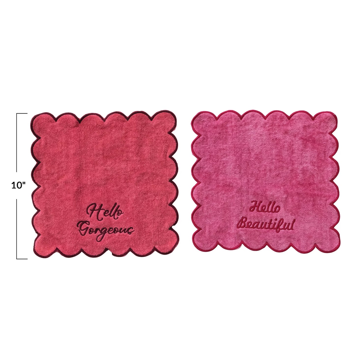 Pink Embroidered Wash Cloths with Scalloped Edge