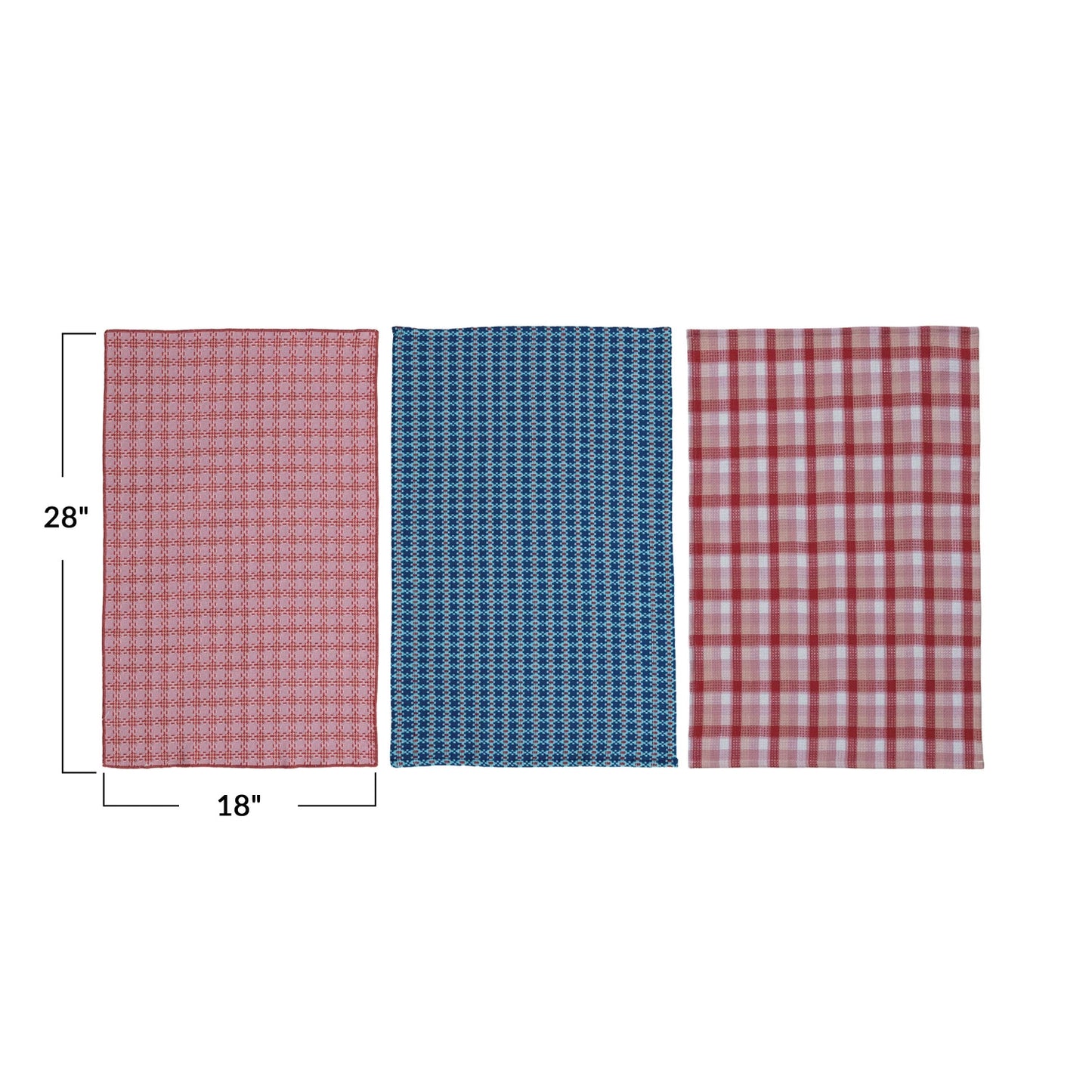 Woven Cotton Waffle Weave Tea Towel w/ Pattern & Stitched Edge
