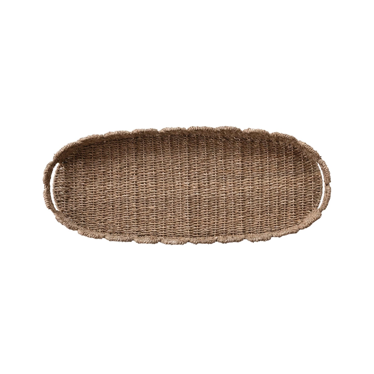 Hand Woven Scalloped Bankuan Tray with Handles