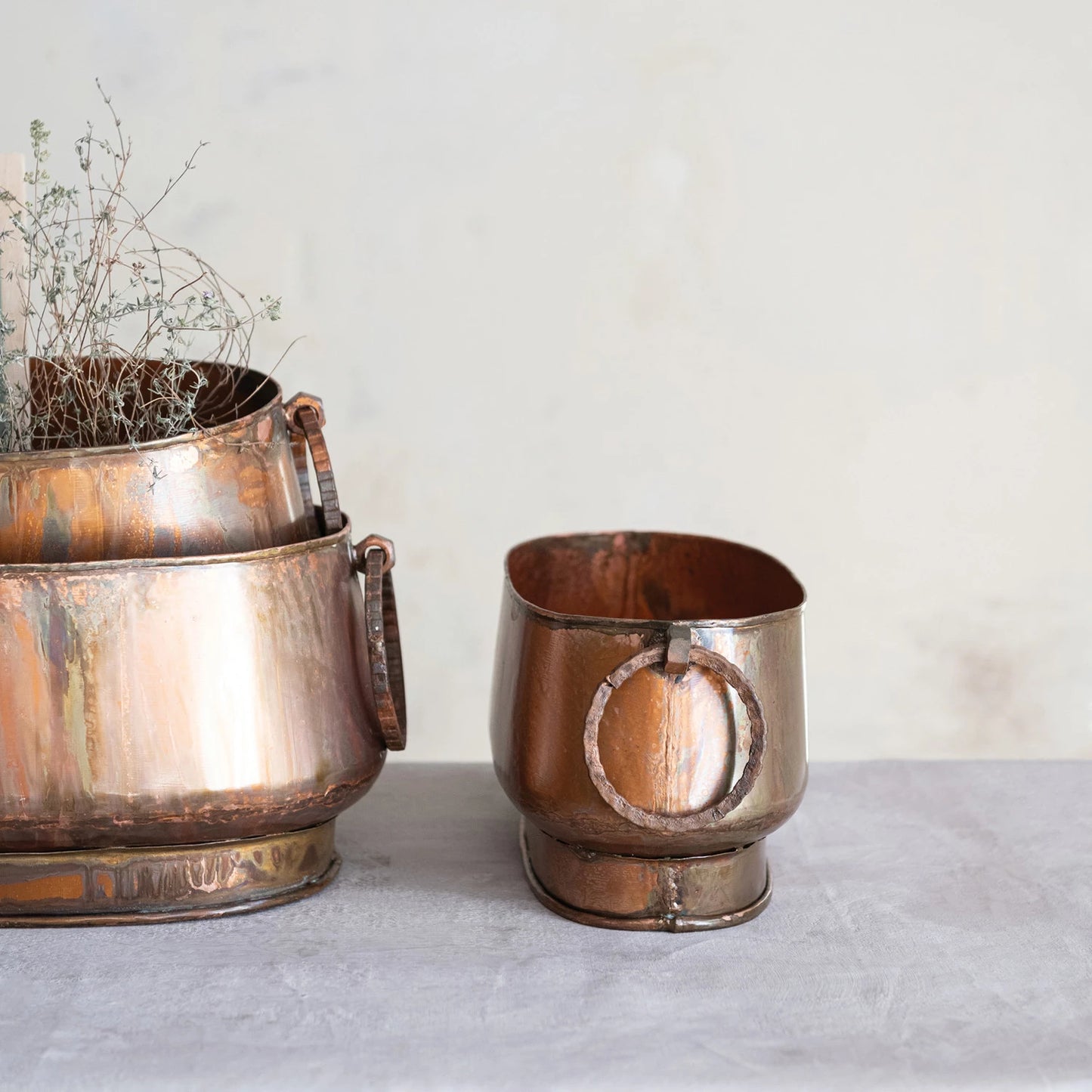 Oval Metal Planters with Antique Copper Finish