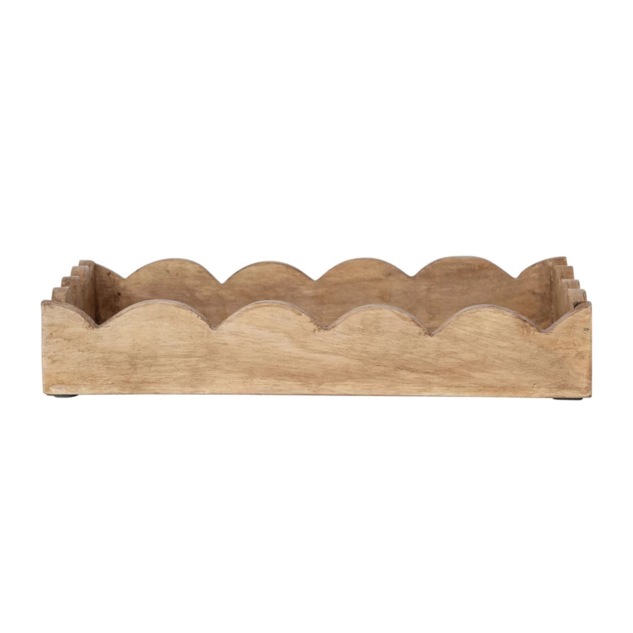 Square Mango Wood Scalloped Tray
