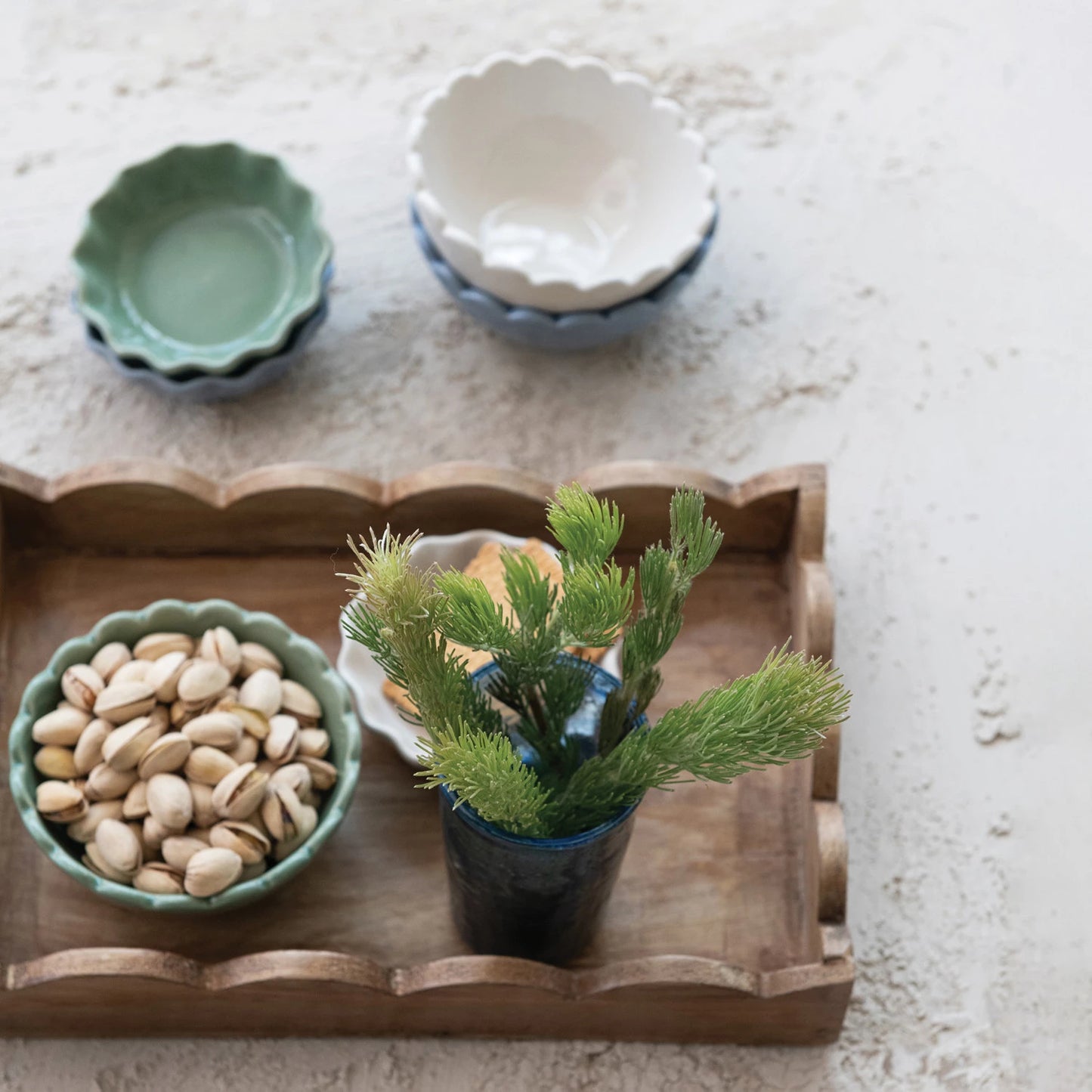 Square Mango Wood Scalloped Tray