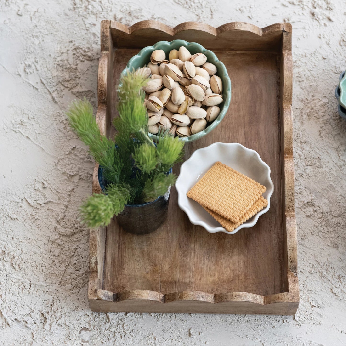 Square Mango Wood Scalloped Tray