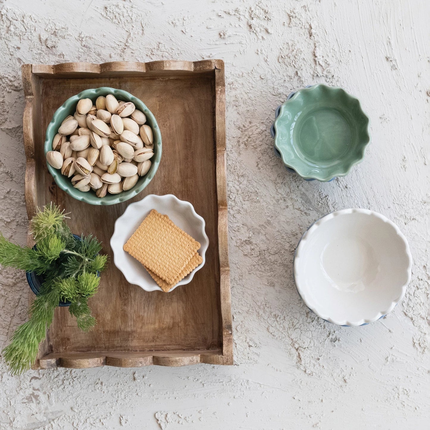Square Mango Wood Scalloped Tray
