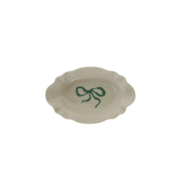 Stoneware Scalloped Dish with Bow
