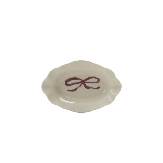 Stoneware Scalloped Dish with Bow