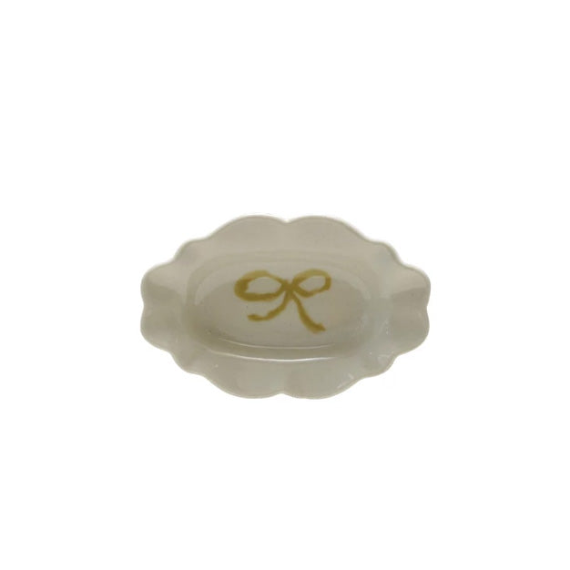 Stoneware Scalloped Dish with Bow