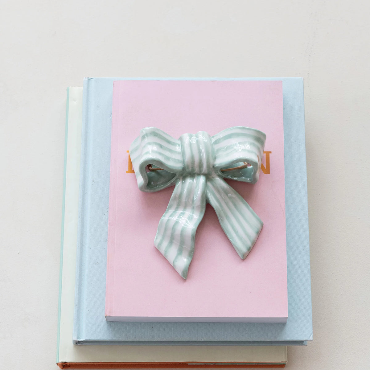 Stoneware Striped Bow | Hangs or Stands
