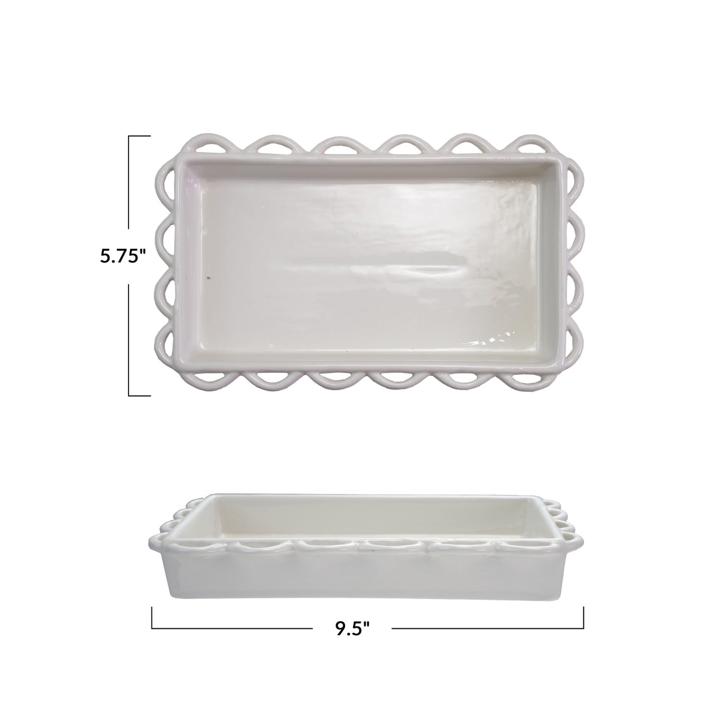 Decorative Scalloped Stoneware Napkin Holder | White