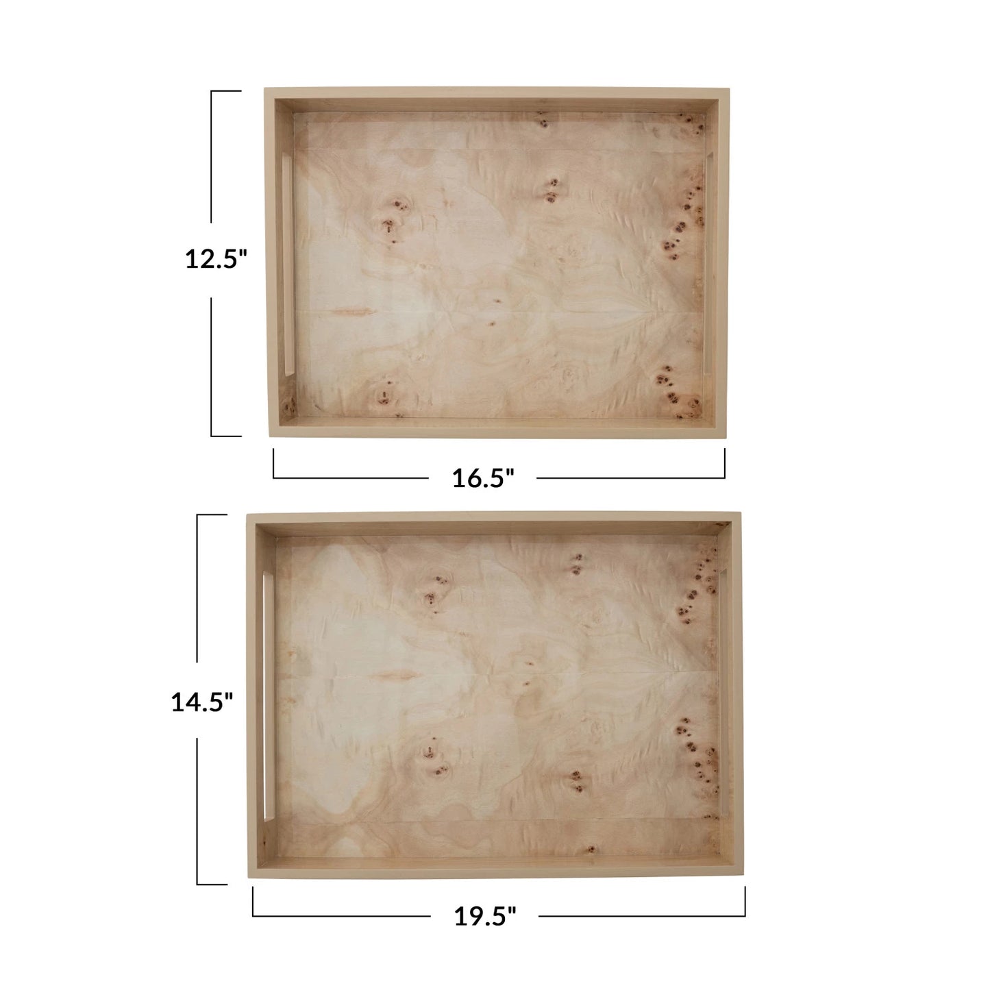 MDF & Burl Wood Veneer Trays w/ Handles
