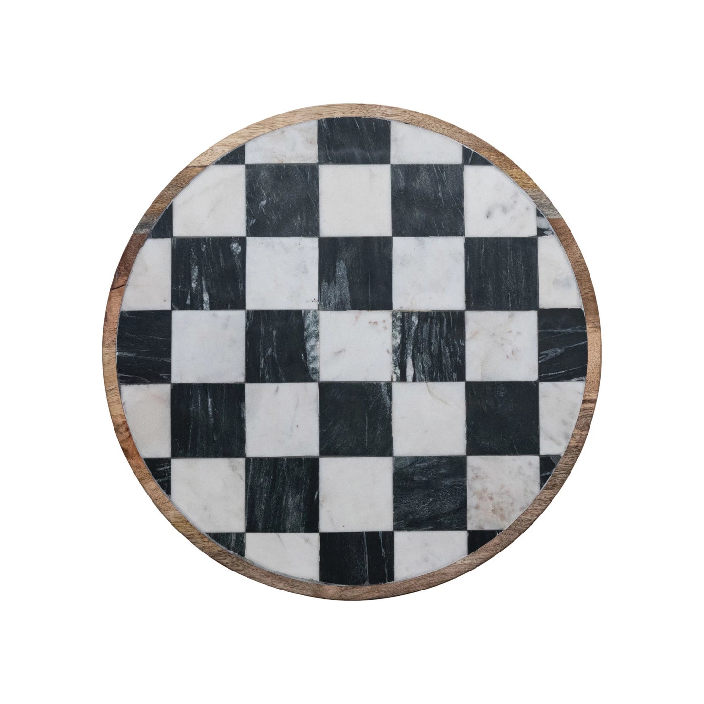 Mango Wood & Marble Checkered Lazy Susan