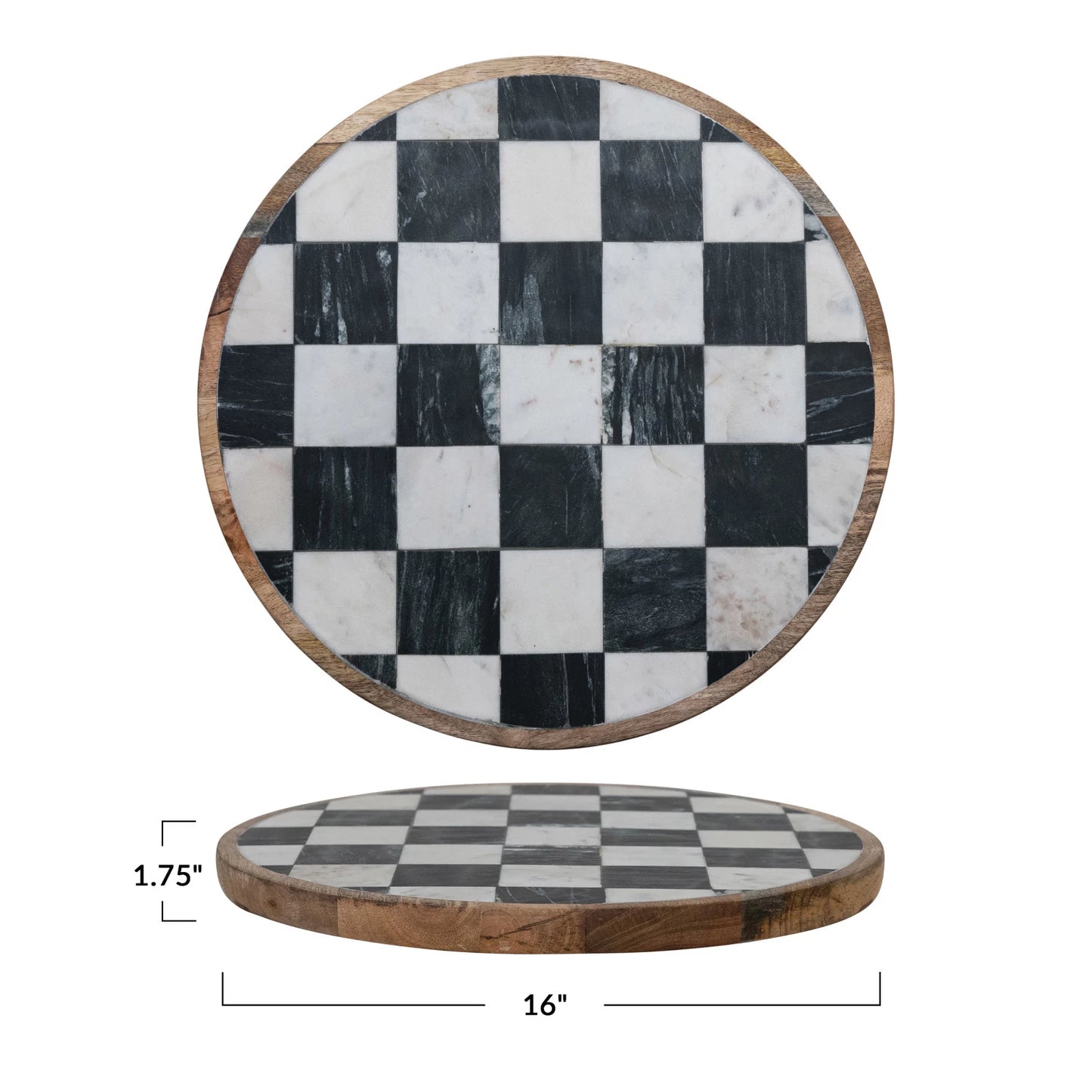 Mango Wood & Marble Checkered Lazy Susan