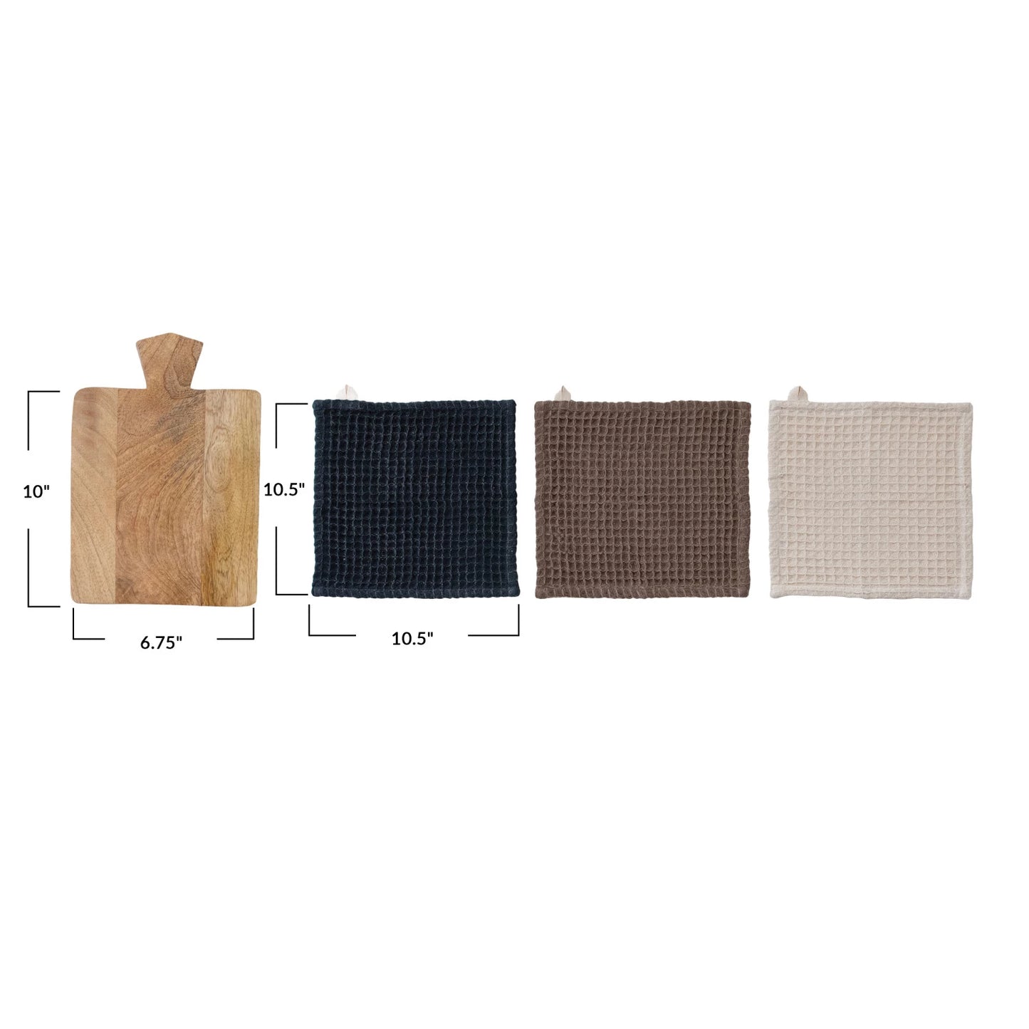 Waffle Weave Dish Cloths w/ Serving Board, Set of 4 Tied w/ Cotton Tape