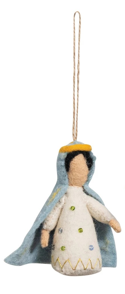 Handmade Wool Felt Holy Family Ornament w/ Metallic Thread Embroidery